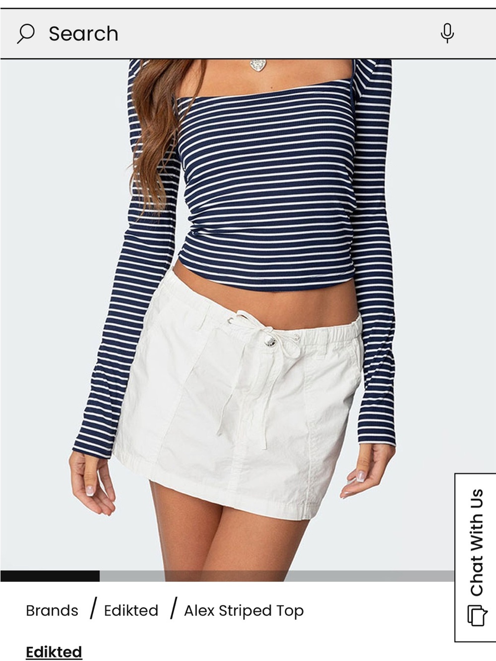 Edikted Navy & White Striped Square Neck Long Sleeve Top